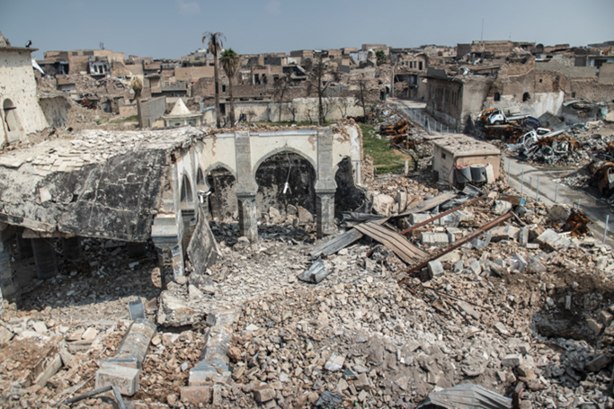 摩蘇爾老城區，西摩蘇爾。在摩蘇爾爆發了激烈戰鬥以從伊斯蘭國手上奪回控制權，多處被摧毁。© MSF