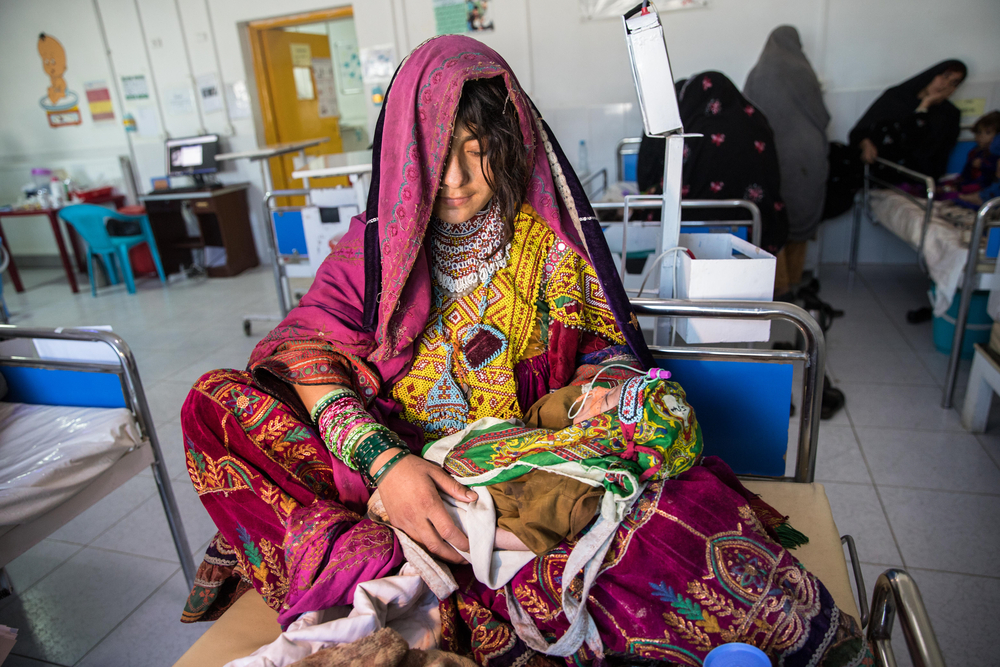 ITFC <br> Ahmad, one and a half months old, has malnutrition. His mother Bibi Hajira, 16 years old, brought him to the inpatient therapeutic feeding centre at the Boost hospital.