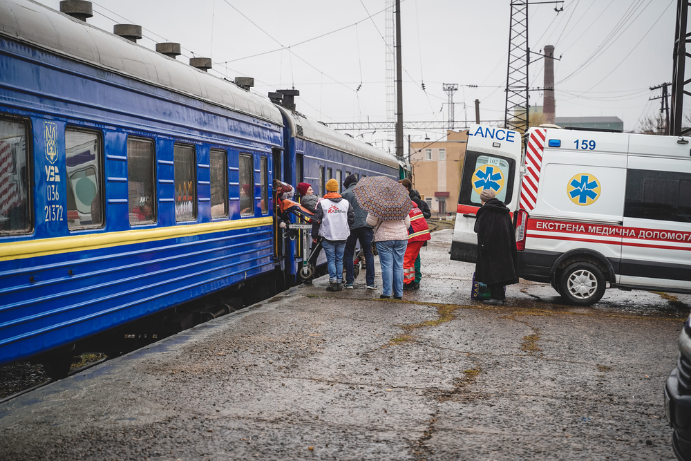 The arrival in Lviv of MSF’s first medical referral train on 01 April 2022.© MSF 