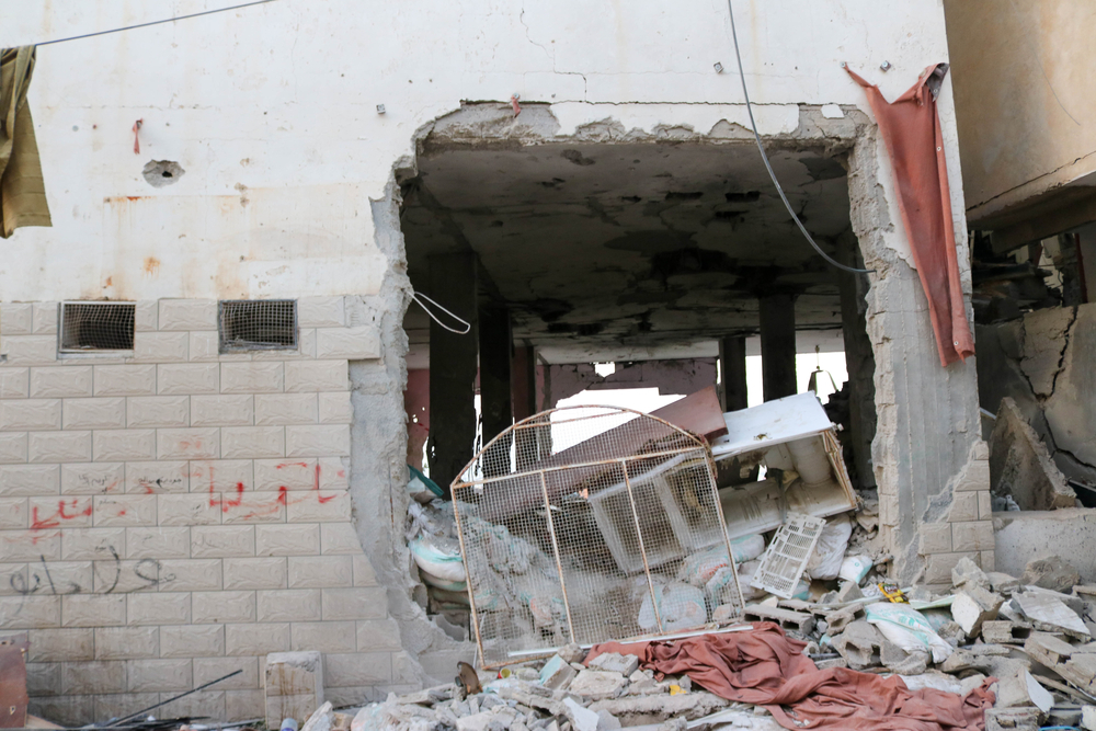 相片顯示一個在傑寧難民營的清真寺，於10月22日被以軍空襲撃中損毀，期間有2名巴勒斯坦人喪生。2023年10月25日，巴勒斯坦。©Faris Al-Jawad