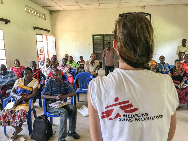 A team of community health workers receive training on Ebola. Photo: Louise Annaud/MSF